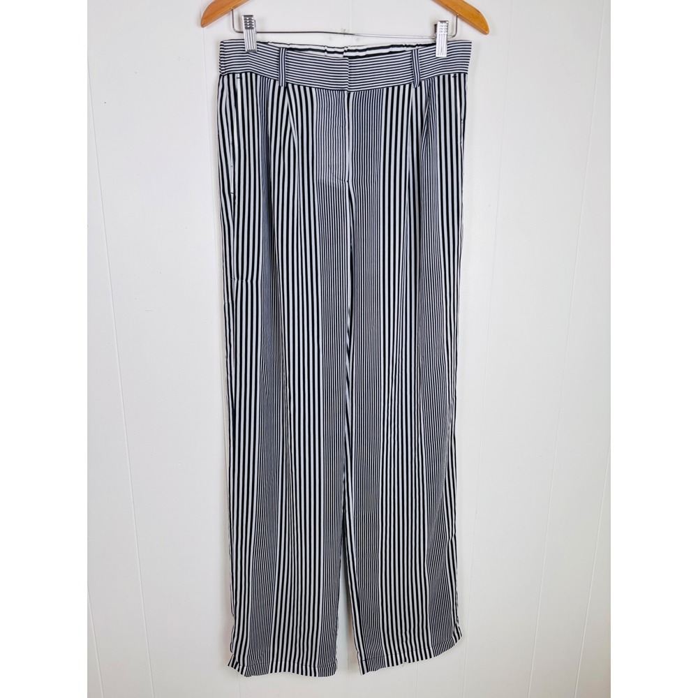 Michael Michael Kors Striped Wide‎ Leg Career Pants Navy Blue White Small